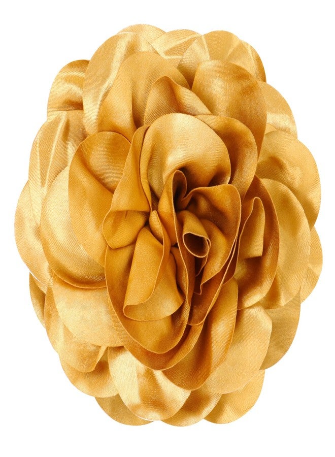 YOGEYOGE Big Flower Dainty Satin Fabric Rose Flower Brooches Large Rose Flowers Satin Lapel Brooches for Women Wedding Dinner Party Decoration 7.48 Inches (Gold) - Image 1